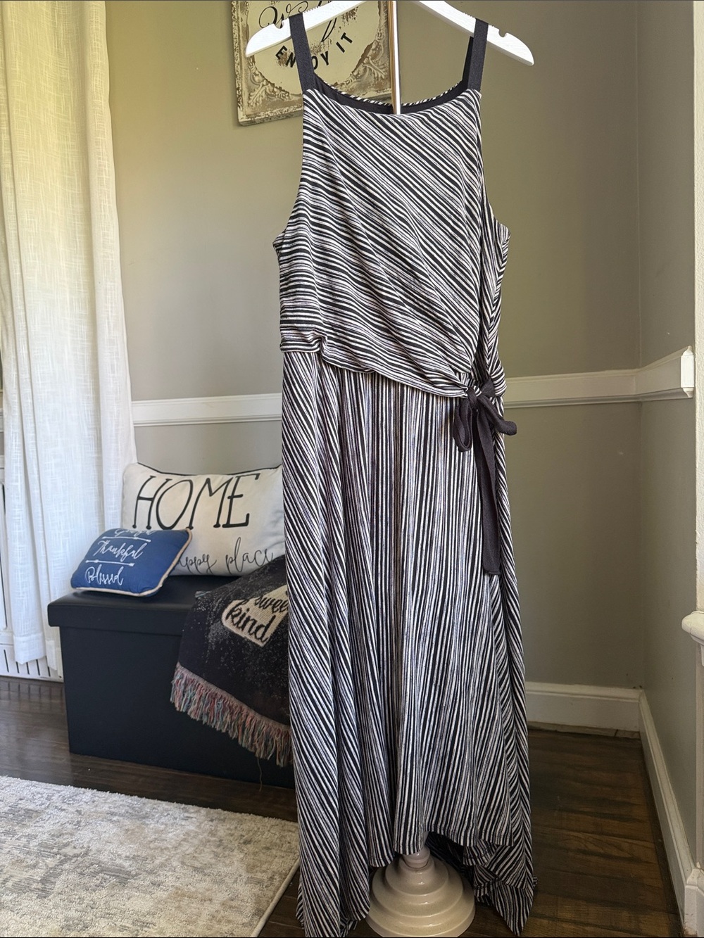 Maeve Black and White Sleeveless Tie-Waist High-Low Dress